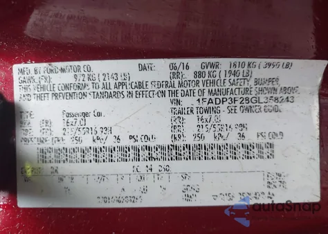 2016 Ford Focus Se from USA, damaged, VIN 1FADP3F28GL358243